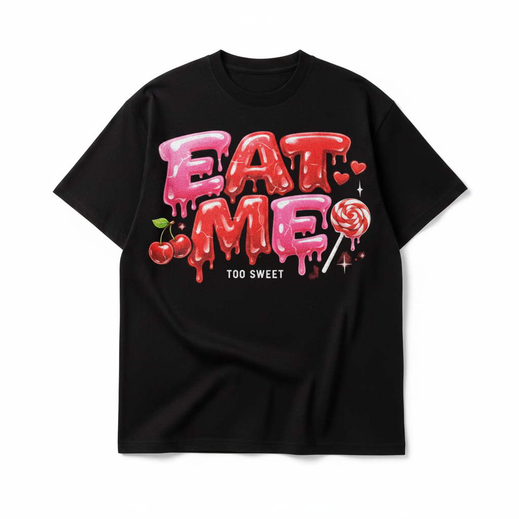 Eat Me Candy Graphic T-Shirt | Dripping Candy Streetwear Tee | Goth Kawaii Oversized Shirt