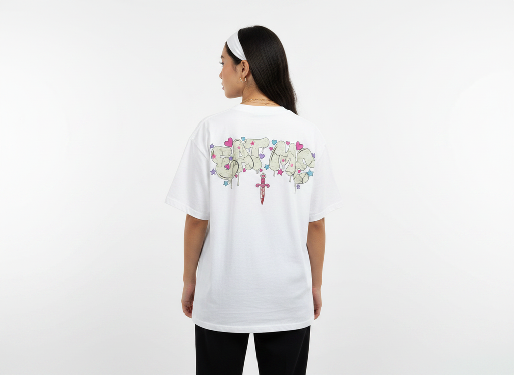 Pink Lip Bite Graphic Tee | Pastel Graffiti Streetwear Shirt | Goth Y2K Oversized Tee