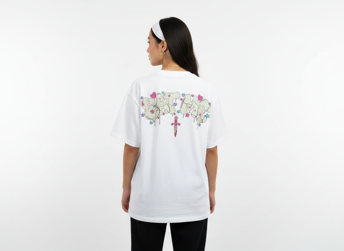 Pink Lip Bite Graphic Tee | Pastel Graffiti Streetwear Shirt | Goth Y2K Oversized Tee